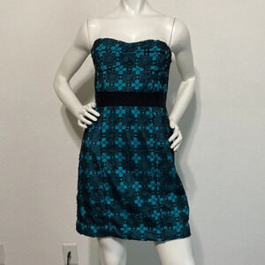 Cynthia Steffe Britney Silk Crochet Dress Turquoise Black Size 10